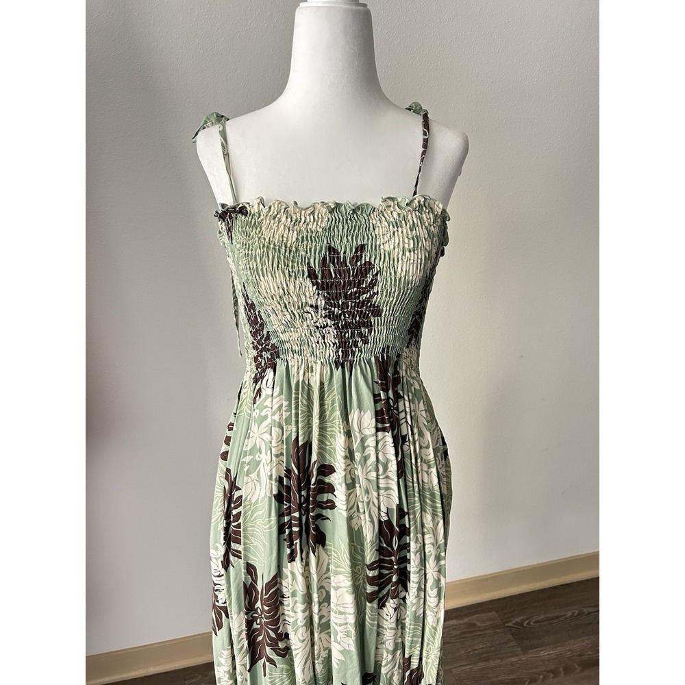 Vintage Island Aloha Wear Green Floral Dress Cover Up Beach Vacation 90s Y2K
